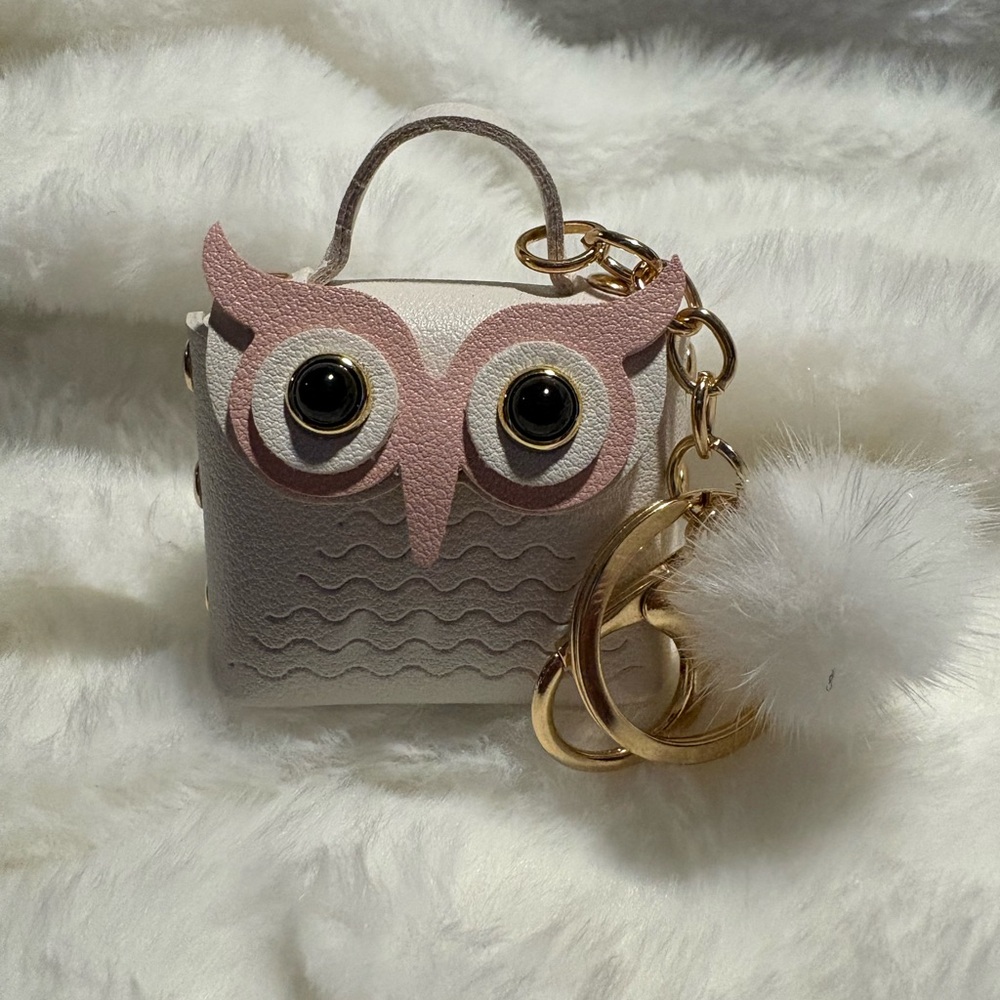 Owl Pink and Cream Mini Bag Keychain